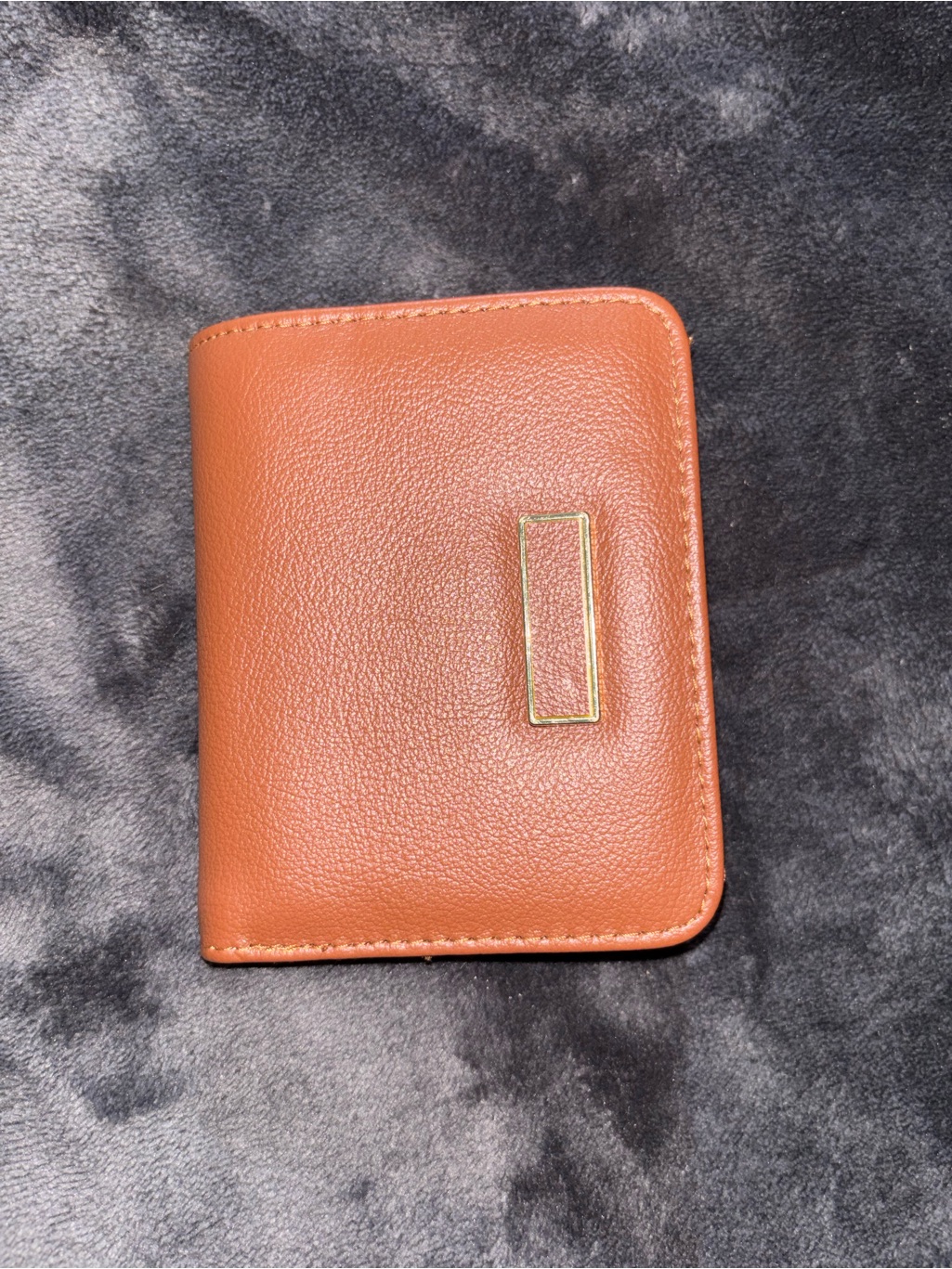 Womens Brown Leather Card Holder With Gold Plate